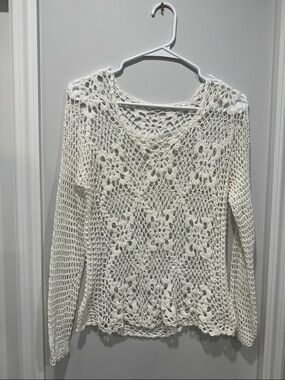 Women's Cream Crochet Knit Sweater